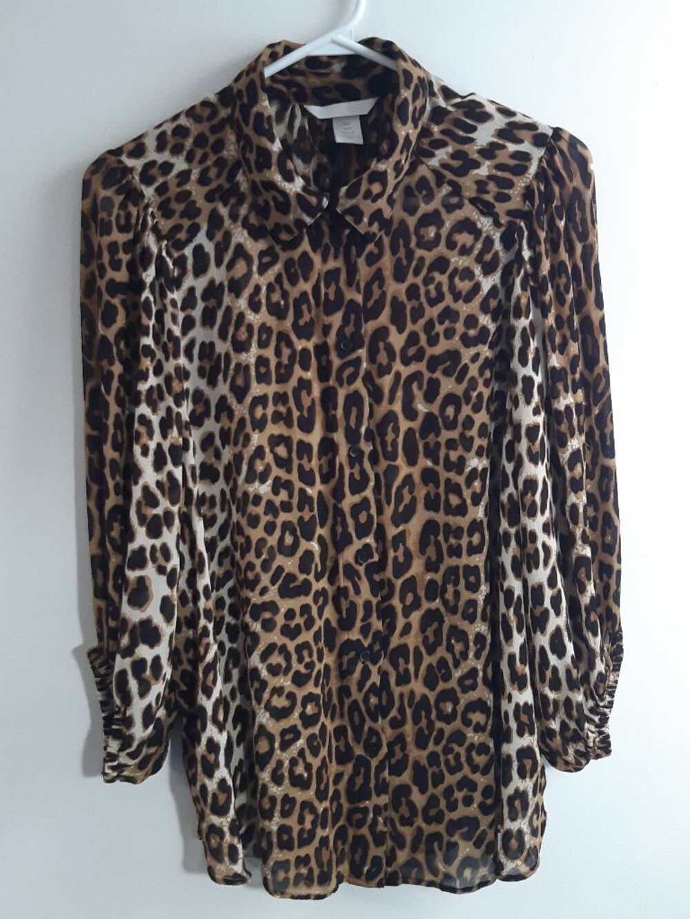 H&M Leopard Print Sheer Blouse Tree-quarter Loose Sleeve Size Large